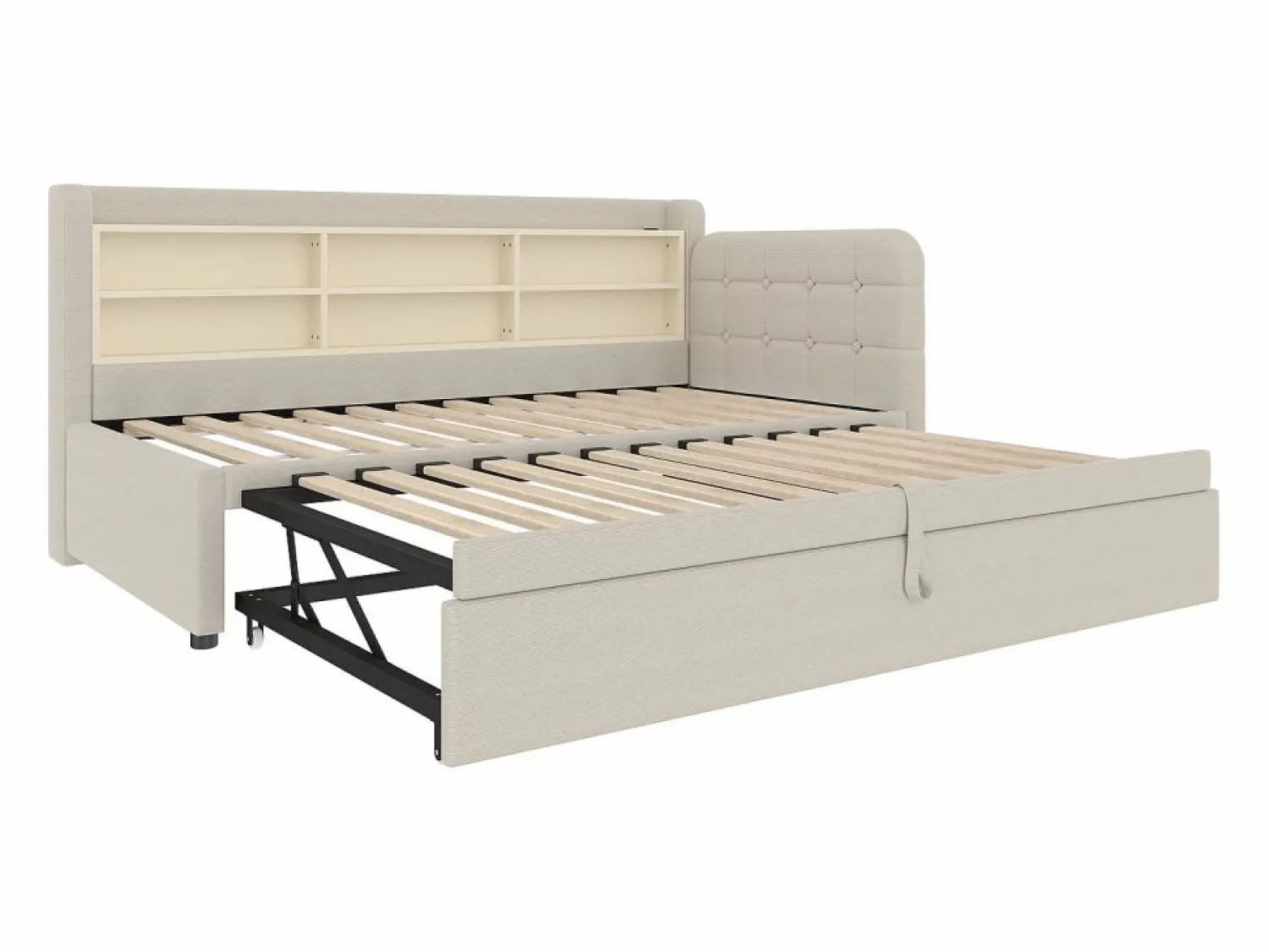 OKWISH Sofá cama de 90/180 x 200 cm, color lino, extraíble con espacio de almacenaje y puerto USB (sin colchón) Beige