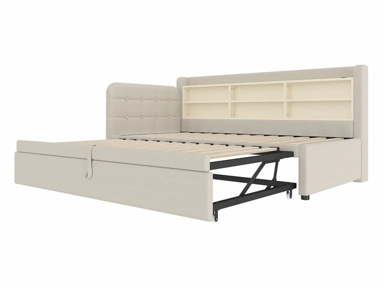 OKWISH Sofá cama de 90/180 x 200 cm, color lino, extraíble con espacio de almacenaje y puerto USB (sin colchón) Beige