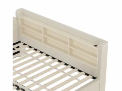 OKWISH Sofá cama de 90/180 x 200 cm, color lino, extraíble con espacio de almacenaje y puerto USB (sin colchón) Beige