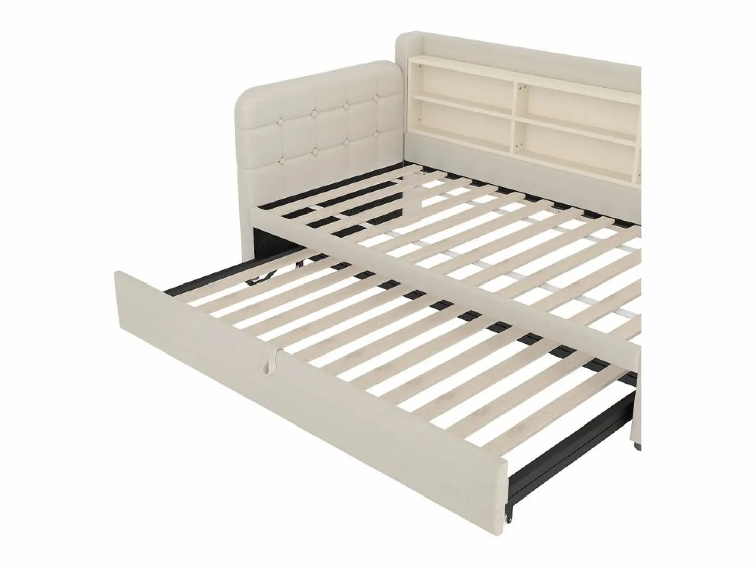 OKWISH Sofá cama de 90/180 x 200 cm, color lino, extraíble con espacio de almacenaje y puerto USB (sin colchón) Beige