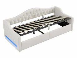 OKWISH Sofá cama de 90 x 200 cm, lino , canapé con tira de luz LED y somier (colchón no incluido)