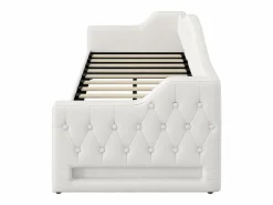 OKWISH Sofá cama de 90 x 200 cm, lino , canapé con tira de luz LED y somier (colchón no incluido)