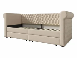 Best OKWISH Sofá cama de 90 x 200 cm, lino , cama infantil con dos cajones y somier, sin colchón Beige