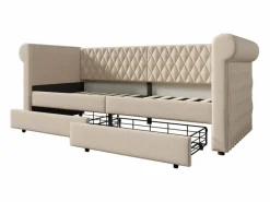 Best OKWISH Sofá cama de 90 x 200 cm, lino , cama infantil con dos cajones y somier, sin colchón Beige