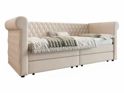 Best OKWISH Sofá cama de 90 x 200 cm, lino , cama infantil con dos cajones y somier, sin colchón Beige