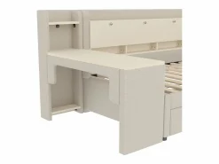 OKWISH Sofá cama de 90 x 200 cm, lino , cama para adulto con escritorio, 2 cajones y puerto USB (sin colchón)