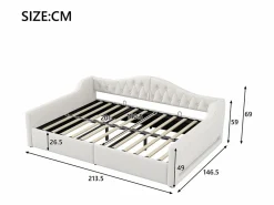 OKWISH Sofá cama de 140 x 200 cm, lino , canapé con tira de luz LED y somier (colchón no incluido)