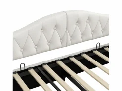 OKWISH Sofá cama de 140 x 200 cm, lino , canapé con tira de luz LED y somier (colchón no incluido)