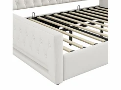 OKWISH Sofá cama de 140 x 200 cm, lino , canapé con tira de luz LED y somier (colchón no incluido)