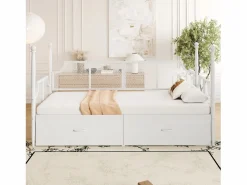 Outlet Sofá cama de hierro forjado 90x200 cm - con 2 cajones - estructura metálica - con compartimento de almacenamiento - Cama Diván