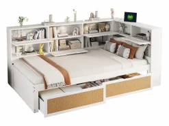 Hot Sofá cama de madera maciza 90×200 cm - con 2 cajones - múltiples almacenamientos - con puerto de carga - (sin colchón) Cama Diván