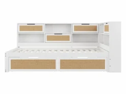 Hot Sofá cama de madera maciza 90×200 cm - con 2 cajones - múltiples almacenamientos - con puerto de carga - (sin colchón) Cama Diván