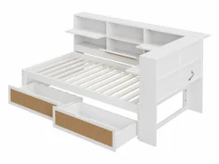 Hot Sofá cama de madera maciza 90×200 cm - con 2 cajones - múltiples almacenamientos - con puerto de carga - (sin colchón) Cama Diván