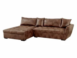 Vente-unique Sofá cama de microfibra marrón ángulo izquierdo ROMANE
