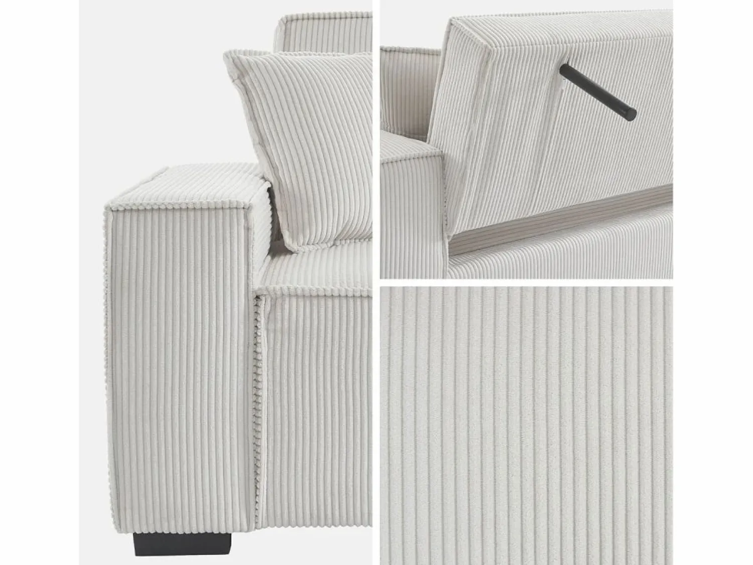 New Sweeek Sofá cama de pana de 3 plazas Crema