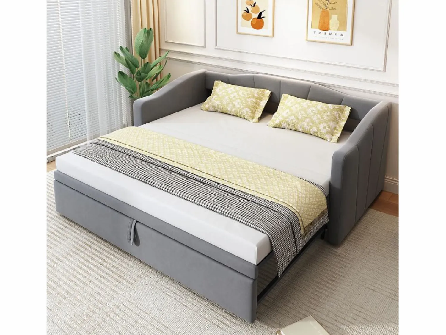 Best Sofá cama de terciopelo 180x200 cm - con cama nido - somier de láminas - Cama Nido