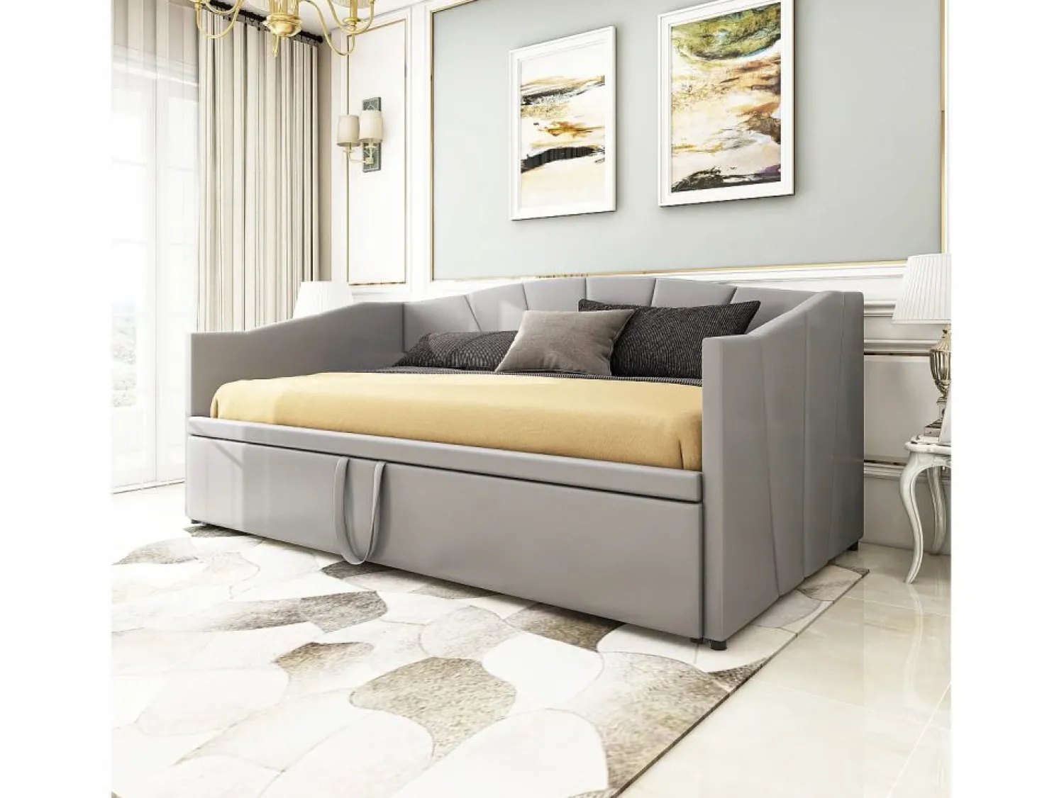 Best Sofá cama de terciopelo 180x200 cm - con cama nido - somier de láminas - Cama Nido