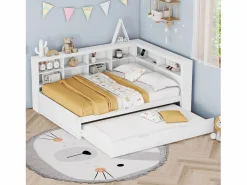 New Sofá cama doble 140x200cm y cama nido 90x190cm con puerto USB y múltiples espacios de almacenaje, sin colchón Cama Diván