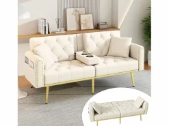 Sofá cama Espuma alta densidad Cojines lumbares Diseño elegante Terciopelo (Sin colchón)