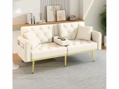 Sofá cama Espuma alta densidad Cojines lumbares Diseño elegante Terciopelo (Sin colchón)
