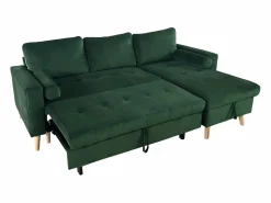 Happy Garden Sofá cama esquinero de 3 plazas JAMES de terciopelo Verde