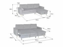 Happy Garden Sofá cama esquinero de 3 plazas JAMES de terciopelo Verde