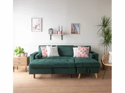 Happy Garden Sofá cama esquinero de 3 plazas JAMES de terciopelo Verde