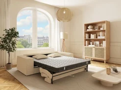 Vente-unique Sofá cama exprés AMELIA de 3 plazas en pana - Superficie de descanso de 140 cm - Colchón viscoelástico de 13 cm