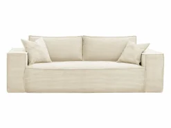 Vente-unique Sofá cama exprés AMELIA de 3 plazas en pana - Superficie de descanso de 140 cm - Colchón viscoelástico de 13 cm