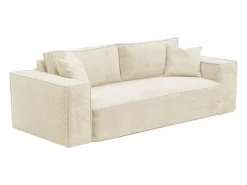 Vente-unique Sofá cama exprés AMELIA de 3 plazas en pana - Superficie de descanso de 140 cm - Colchón viscoelástico de 13 cm