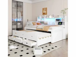 Merax Sofá cama extraíble - 90 x 200 cm + 90 x 190 cm - con LED + 3 cajones + mesita de noche + USB + Tipo C - aglomerado + MDF -