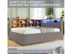 Best Merax Sofá cama extraíble tapizado - 140 x 200 cm + 90 x 190 cm - LED y enchufes - con almacenaje - Tejido de franela - claro Gris