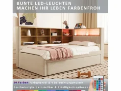 Hot Merax Sofá cama extraíble tapizado - 90 x 200 cm + 90 x 190 cm - LED y enchufes - con almacenaje - Tejido de franela - Beige