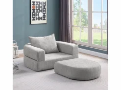 Discount Sofá cama futón comprimible, sillón cama versátil con cojines. Gris claro