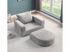 Discount Sofá cama futón comprimible, sillón cama versátil con cojines. Gris claro