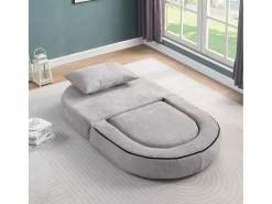 Discount Sofá cama futón comprimible, sillón cama versátil con cojines. Gris claro