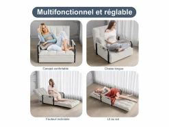 Discount Sofá cama individual convertible - Terciopelo - Sillón y respaldo ajustables en 5 posiciones - Sofá Vintage