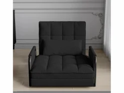 New Sofá cama individual convertible, sillón cama 4 en 1, 5 posiciones ajustables, cojín y reposabrazos de metal, lana de cordero, color Negro
