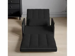 New Sofá cama individual convertible, sillón cama 4 en 1, 5 posiciones ajustables, cojín y reposabrazos de metal, lana de cordero, color Negro