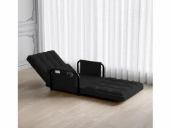 New Sofá cama individual convertible, sillón cama 4 en 1, 5 posiciones ajustables, cojín y reposabrazos de metal, lana de cordero, color Negro