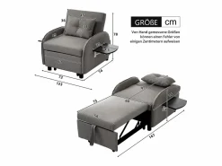 Best Sofá cama individual extraíble multifuncional: con función de cama, sillón y sillón, sofá cama ajustable en tres posiciones, mesas de té plegables Sillón Cama