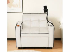 Outlet Sofá cama individual extraíble 3 en 1: con portavasos y soporte para teléfono, sofá cama, sillón y sillón. Beige