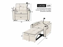 Outlet Sofá cama individual extraíble 3 en 1: con portavasos y soporte para teléfono, sofá cama, sillón y sillón. Beige