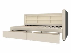 Hot Hauss Spole Sofá cama individual 90x200 cm con 2 cajones, USB + Tipo C y almacenaje, tejido lino Beige