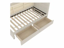 Hot Hauss Spole Sofá cama individual 90x200 cm con 2 cajones, USB + Tipo C y almacenaje, tejido lino Beige