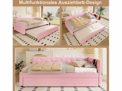 Outlet Merax Sofá cama infantil - 90 x 200 cm + 90 x 190 cm - con lámpara de noche + USB - terciopelo - Rosa