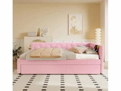 Outlet Merax Sofá cama infantil - 90 x 200 cm + 90 x 190 cm - con lámpara de noche + USB - terciopelo - Rosa