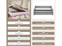 Merax Sofá cama infantil - 140 x 200 cm - con LED + almacenaje hidráulico + USB - terciopelo -