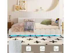 Merax Sofá cama infantil - 140 x 200 cm - con LED + almacenaje hidráulico + USB - terciopelo -