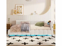 Merax Sofá cama infantil - 140 x 200 cm - con LED + almacenaje hidráulico + USB - terciopelo -